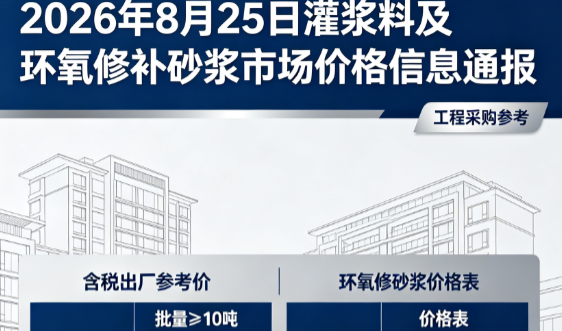 西盟2026年8月25日灌浆料及环氧修补砂浆市场价格信息通报